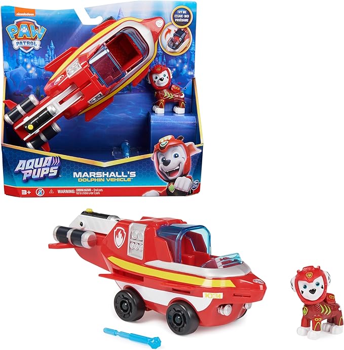 Paw Patrol Aqua Pups Marshall Transforming Dolphin Vehicle with Collectible Action Figure, Kids Toys for Ages 3 and up