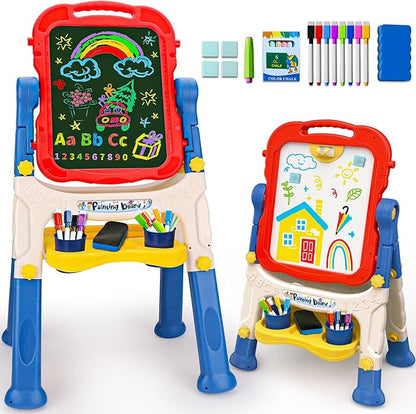 Kids Easel for Toddlers Age 2-4 Art Magnetic White Board & Chalkboard Double Side Adjustable Stand Drawing Writing Learning Educational Toy for 2 3 4 Year Boys Girl Birthday Gifts