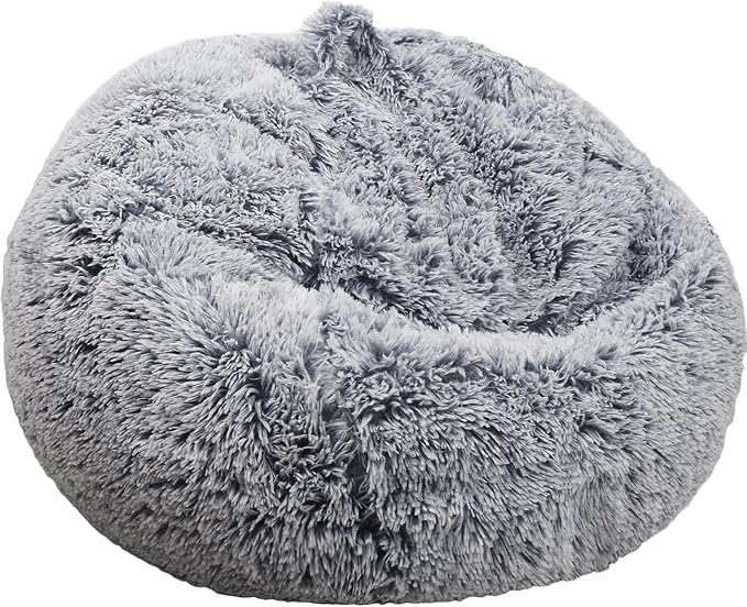 Fluffy Stuffed Animal Storage Bean Bag Chair Cover (No Filler), Faux Fur Comfy Bean Bag Cover for Organizing Plush Toys or Textile, for Adults Teens Kids Girls, Gray