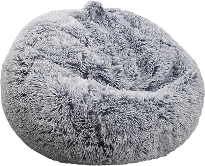 Fluffy Stuffed Animal Storage Bean Bag Chair Cover (No Filler), Faux Fur Comfy Bean Bag Cover for Organizing Plush Toys or Textile, for Adults Teens Kids Girls, Gray