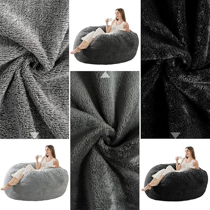 [Sherpa Cover] Large Bean Bag Chair: 4 ft Bean Bag Chairs for Adults/Kids with Filling,Ultra Soft Faux Fur Fabric,Memory Foam Bean Bag with Filler Included - 4 Foot,Dark Gray