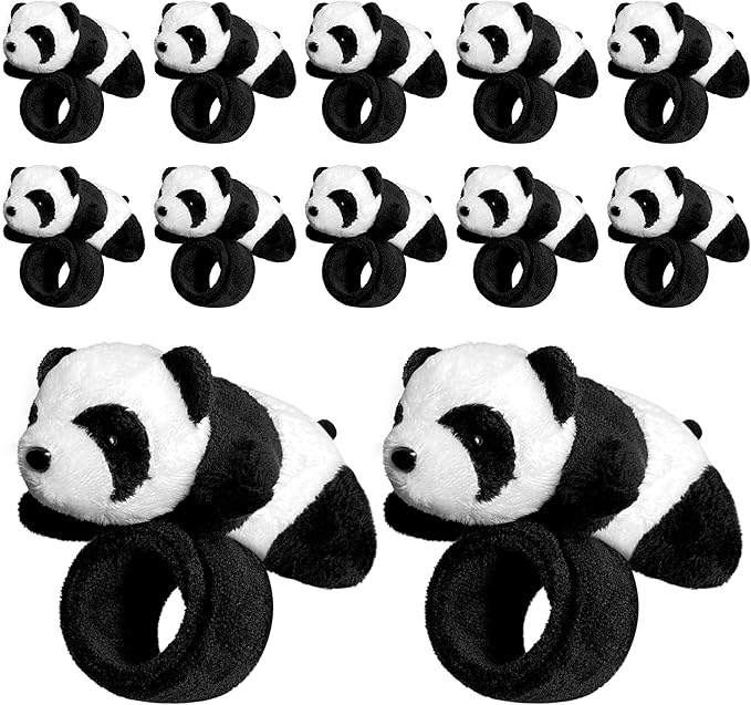 12 PCS Panda Slap Bracelets Huggers Cute and Pretty Panda Slap Bracelets Huggers for Kids Gifts for Panda Birthday Party Favors Plush Animal Snap Bracelets