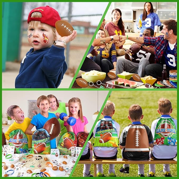 60pcs Football Party Favors, Football Goodie Bags Football Gift Bags Stuffers for Boys Includes Drawstring Bags Bracelet Keychain Tattoo Stickers Mini Football for Football Birthday Party Supplies