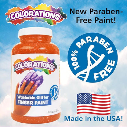 Colorations® Blue Washable Glitter Finger Paint, 16oz, Paint, Washable Finger Paint, Washable Finger Paint For Younger Kids & Toddlers, Non-Toxic and Washable, Great Sensory Paint Experience
