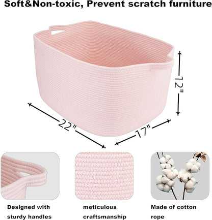 XUANGUO Large Rectangle Blankets Baskets 22"x17"x12" Toy Basket for Kids Woven Cotton Rope Storage Basket for Nursery - Wicker Laundry Baskets for Clothes Towels - Ideal for Living Room Storage pink