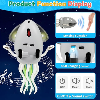 LZZAPJ Electric Dancing Octopus Light Music Suitable for 12-18 Months Old Baby Toys, Kid Crawling Squid Toys Suitable for Toddler Tummy time, Christmas for 1 2 3 4 5 6 Year Old Girl (Gray)