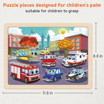 SYNARRY Wooden Vehicle Puzzles for Kids Ages 4-6, 6 Packs 60 PCs Jigsaw Puzzles Preschool Educational Toys Gifts for Children Ages 4-8, Kids Puzzles for 4+ Year Olds Boys Girls, Wood Puzzles Ages 3-10