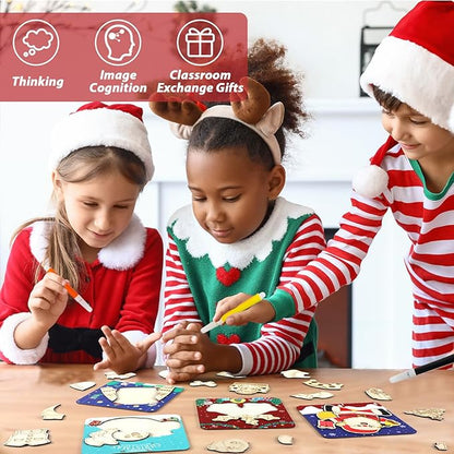 12 Pack Christmas Wooden Puzzles for Toddlers Christmas Puzzles Coloring Craft Kit for Kids Christmas Stocking Stuffers Crafts Toys Winter Xmas Party Favors Gifts Jigsaw Puzzle