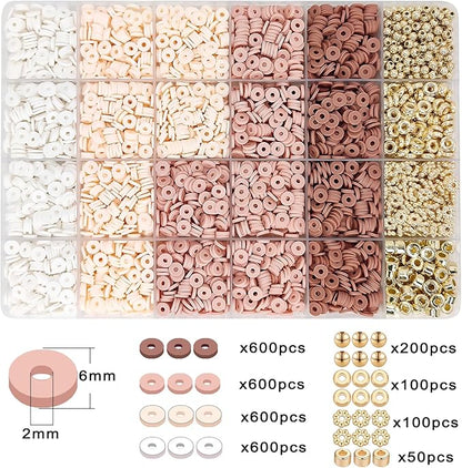 MIIIM Neutral Clay Bead Bracelet Kit, Heishi, Flat Clay and Gold Spacer Beads for Jewelry Making, Friendship Bracelet Kit for Crafts, Concerts, Raves, Gifts (Rose Smoke)