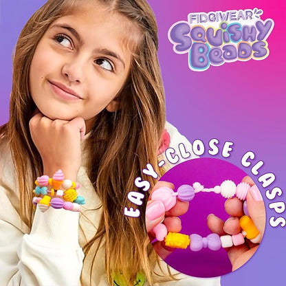 Fidgiwear Squishy Beads – Pink Sweety Theme, Create Fashionable Fidget Jewelry with Scented Squishy Beads for Jewelry Making, Toddler Sensory Bracelet Making Kit for Ages 3+