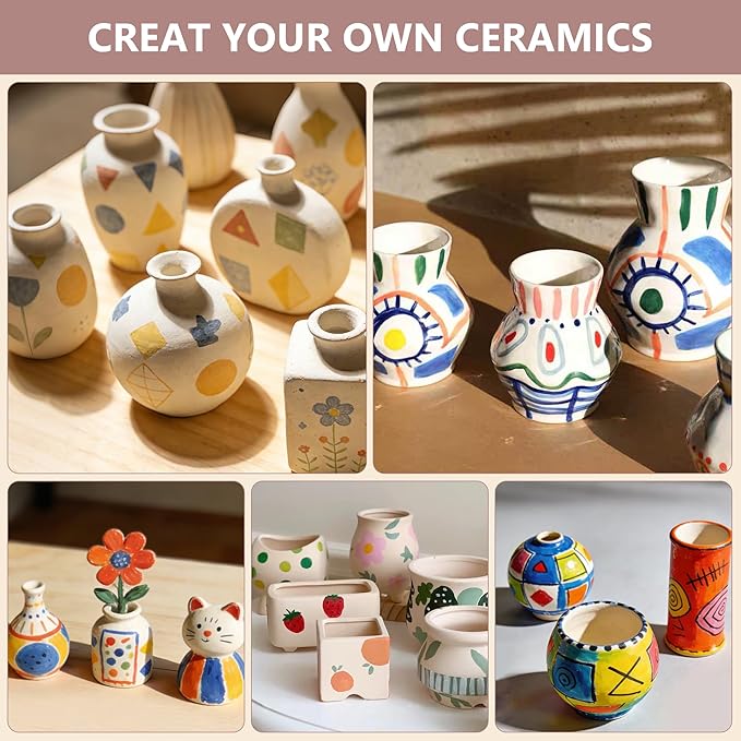 Pottery Starter Kit for Adults with Air Dry Clay – Complete Deluxe Home Sculpting & Making Set with Tools, 8 Paint Colors & Varnish - DIY Home Ceramics for Beginners, Date Night Activities Gifts