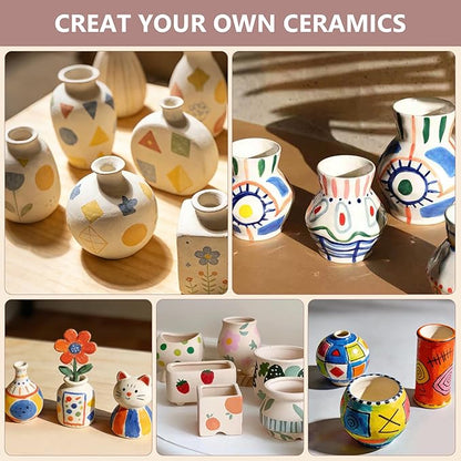 Pottery Starter Kit for Adults with Air Dry Clay – Complete Deluxe Home Sculpting & Making Set with Tools, 8 Paint Colors & Varnish - DIY Home Ceramics for Beginners, Date Night Activities Gifts