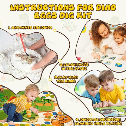 Dino Eggs Dig Kit, 12 Pack Dinosaur Eggs Excavation Set, Easter Gift Dinosaur Toys Science Experiments Kits with 12 Cards, Easter Basket Stuffers Toys for 3 4 5 6 7 8 9 10 11 Year Old Boys Girl