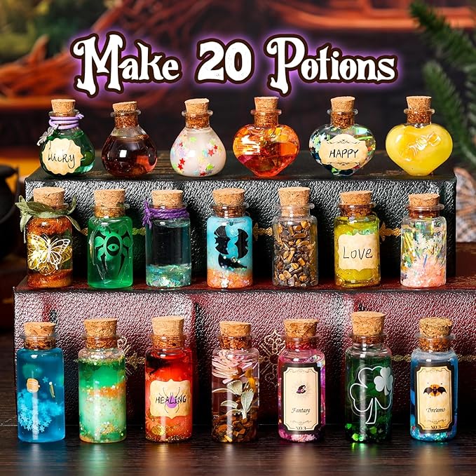LiyLiyanna Magic Mystic Potion Kits for Kids, Mix 20 Magic Wizard Potion Bottles Birthday Decorations, Mystic Potion Craft Kits, Magic Kits Gifts for Girls and Boys Age 6 7 8 9 10+