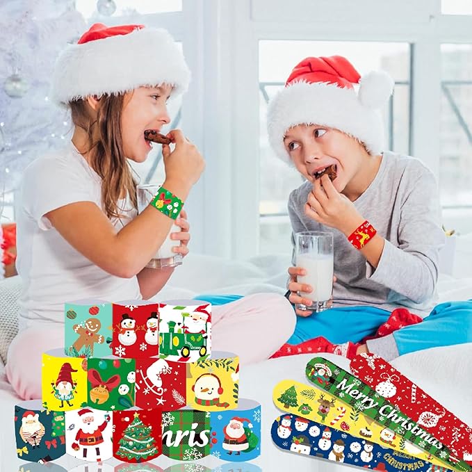 Viicoor Slap Bracelets Christmas 48 PCS Snap Bracelet Wrisrtband for Party Favors Basket Bag Filler School Prizes Gifts Party Favors Bulk