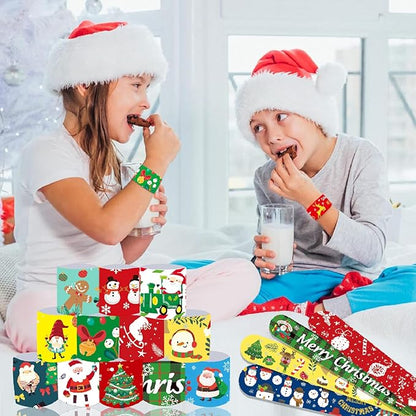 Viicoor Slap Bracelets Christmas 48 PCS Snap Bracelet Wrisrtband for Party Favors Basket Bag Filler School Prizes Gifts Party Favors Bulk