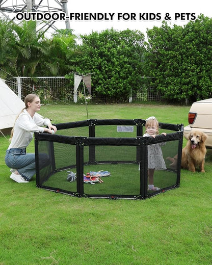 Extra Wide Baby Gate Playpen with Heat-Resistant Mesh,8 Panel Foldable Baby Fence,Indoor/Outdoor Safety Barrier,Dog Playpen & Fireplace Gate