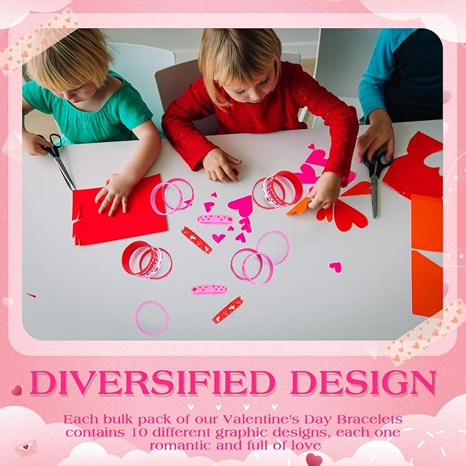 300 Pieces Valentines Day Wristbands - Silicone Bracelets - Red Pink Love Heart Accessories - Gift for Valentines Day Party Decoration Party Favors School Gifts Supplies