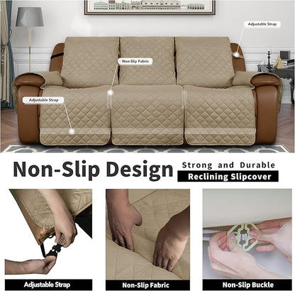 Easy-Going Oversized Recliner Sofa Cover, Reversible Couch Cover for 3 Seat Recliner, Split Sofa Cover for Each Seat with Elastic Straps for Kids, Dogs, Pets (3 Seater, Beige/Beige)