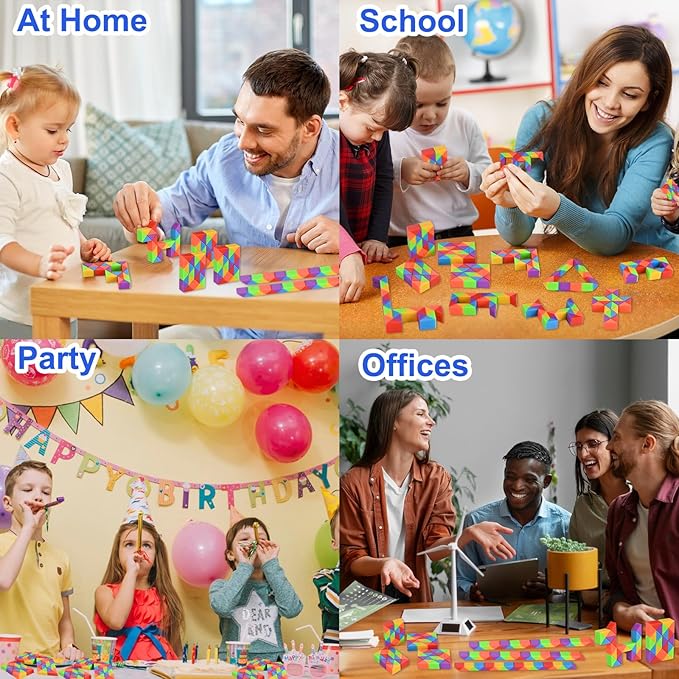 GOLDGE 15 Pack Mini Fidget Snake Cube Puzzle Toys - Party Favors & Goodie Bag Fillers, Travel Toys for Kids Ages 4-8, Rainbow Colors - Bulk Birthday & Back to School Gifts - Stocking Stuffers