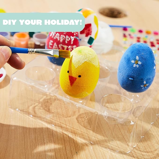 Klever Kits 24Pcs Easter Eggs Painting Kit Easter Egg Coloring Craft DIY Doodle for Kids with Stickers and Stencils for Theme Party, Creativity Activities, Decoration