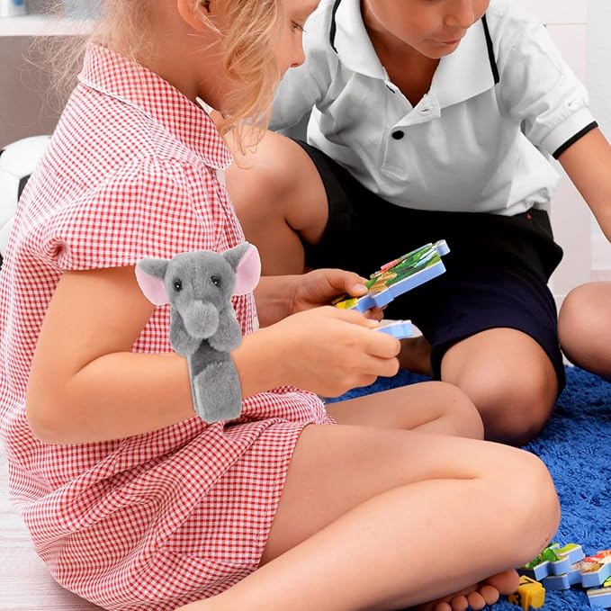 Abaodam Animal Slap Bracelet Elephant Slap Bracelet Plush Stuffed Animal Hugger Snap Wrist Band for Kids Birthday Party Gifts