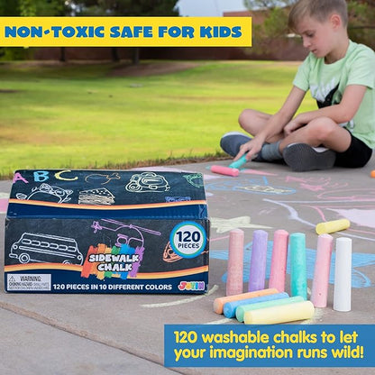 JOYIN 120 PCS Sidewalk Chalks for Kids Giant Box Non-toxic Jumbo Colored Washable Sidewalk Chalk for Toddlers in 10 Colors