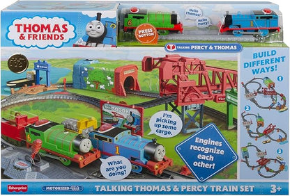 Thomas & Friends Toy Train Set Talking Thomas & Percy Motorized Engines with Track, Sounds & Phrases for Preschool Pretend Play Kids Ages 3+ Years