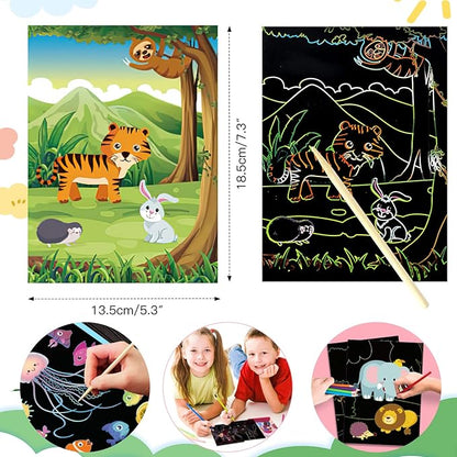 3Set Scratch Paper Art for Kids, Colorful Magic Drawing Book for Children Girls, Rainbow Scratch Off Craft Painting Book with 3 Scratch Pen for Birthday Party Games, DIY Projects Kits Craft Gifts