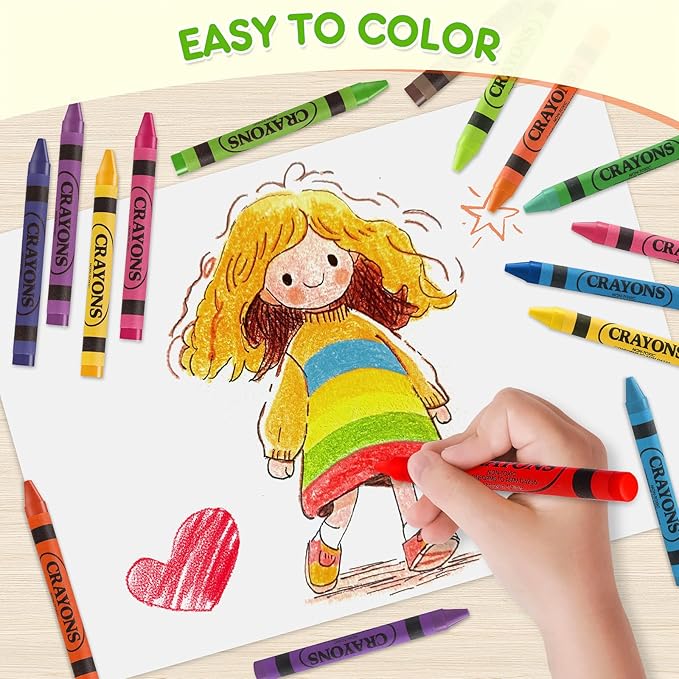 Crayons 24 Pack Assorted Colored, Toddlers & Kids, Back to School Supplies, Durable & Non-Toxic Travel Crayons Party Favors