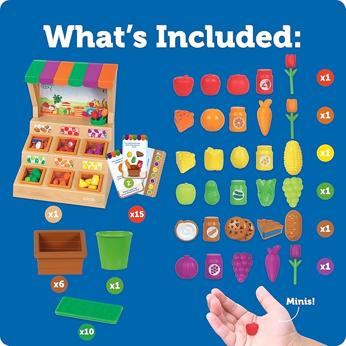 Learning Resources Mini Farmstand Sorting Set, Play Food, Play Kitchen, Sorting Toy, Kitchen Playset, Ages 3+