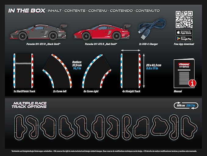 Carrera Hybrid Highway Challenge - Racing Fun of The New Generation - Legendary Porsche 911 GT3 R in 1:50 Scale - Hybrid Technology with AI Support - Control via Smartphone App