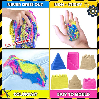 ESSENSON Sensory Bin - Play Sand Kit with Construction Set Toy Truck and 4lbs Magical Sand, Pretend Play Beach Sensory Toy Sandbox, Kids Gifts for Girls and Boys
