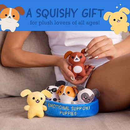 Emotional Support Puppies by Relatable, Cuddly Stuffed Animals and Plushies Set, Small Gifts for Mom, Includes 5 Puppies Plush Toys with Carrying Basket, for Mom