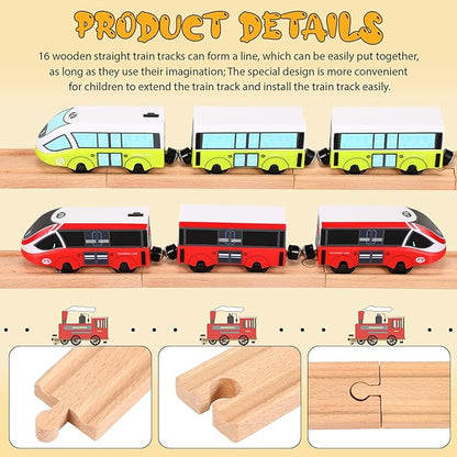 Liliful Pack of 16 Wooden Train Track Straight Pieces Male Male Female Female Train Track Expansion Pack Compatible with Most Railroad Sets, 6 Inch