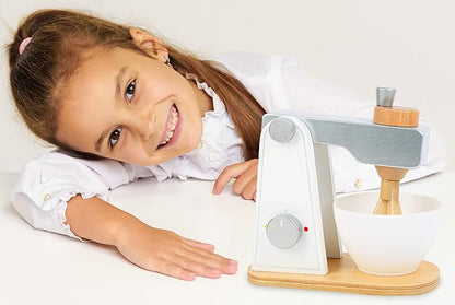 Small Foot Wooden Toys Wooden Mixer with Movable Upper Part and Stirring Bowl for Play Kitchens Designed for Children Ages 3+, Multi (10595)