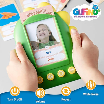 GUFINO Talking Flash Cards for Toddlers – 300 Fun and Interactive English & Spanish Flash Cards to Strengthen Cognitive Abilities & Boost Language Development – Learning Toys for Quality Family Time