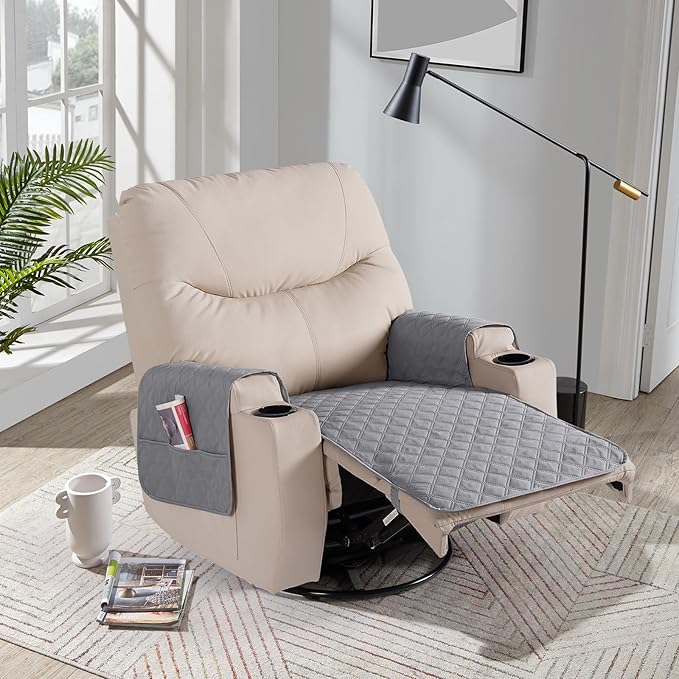 Ruaozz Waterproof Recliner Chair Covers Non Slip Chair Covers Recliner Seat Cover with Arms Washable Recliner Covers for Reclining Chair with Pocket, Covers for Recliner Chair (Light Grey, Small-22'')
