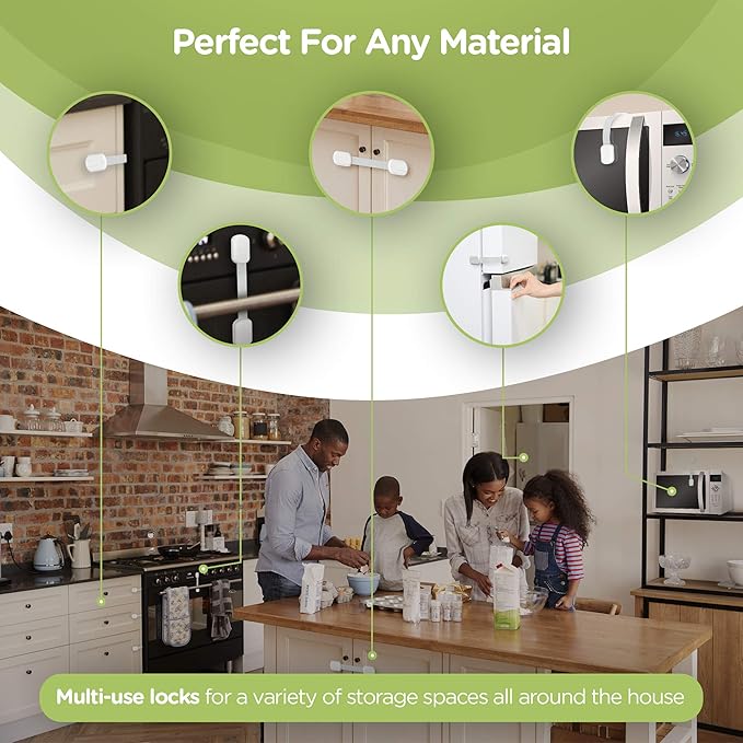 Baby Proofing Child Safety Locks (16 Pack) by Skyla Homes - The Safest, Quickest and Easiest 3M Adhesive Cabinet Latches, No Screws & Magnets, Multi-Purpose for Furniture, Kitchen, Ovens, Toilet Seats
