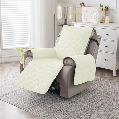 Easehomey 100% Waterproof Recliner Chair Covers, Non Slip Oversized Reclining Cover, Cover Furniture Protector Washable Chair Cover with Pocket,Elastic Straps for Kids,Pets,Dogs(Cream White,28")