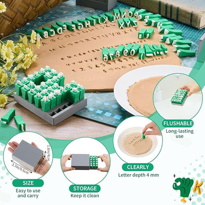 AceOrbit 72pcs Alphabet Stamps Set for Clay 1/2''/12.7mm Pottery Letter stamps for Clay Stepping Stone Mold Traditional Letters and Numbers Concrete Molds for Ceramics DlY Names Stepping Stone Pottery