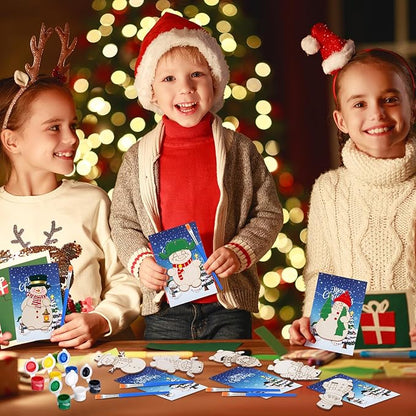 24 Pcs Winter Snowman Party Favors Wooden Painting Craft Kits Birthday Party Supplies with Organza Bag for Goodie Bags Fillers Adult Thank You Gifts