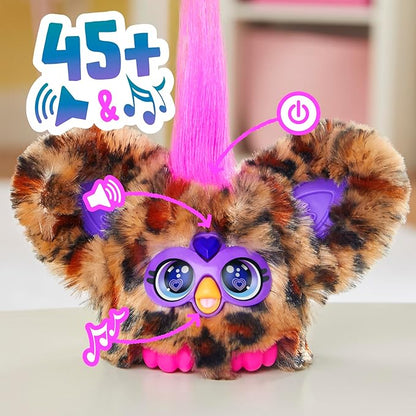 Furby Furblets Chee-Chee Mini Friend, Electronic Plush Toys for Girls & Boys, Cheetah Print, Speaks Furbish & Plays Music, Series 5, Back to School Gifts, Ages 6+