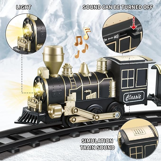 JUQU Train Set - Train Toys for Boys w/Lights & Sounds (ON/Off), Toddler Toy Train Sets w/Locomotive Engine, Cars& Tracks, Christmas Train Gift for 3 4 5 6 7 8+ Year Old Kids Birthday Gifts