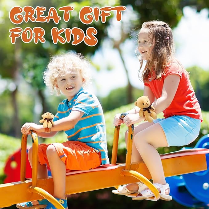 Ceenna 16 Pcs Valentine's Day Bear Stuffed Animal Slap Bracelets Plush Bear Slap Bracelets Adorable Bear Slap Wrist Bracelets Bulk for Birthday Party Favors Goodie Bag Fillers(Bear,Khaki)