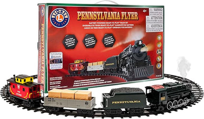 Lionel Battery-Operated Pennsylvania Flyer Freight Toy Train Set with Bluetooth, Locomotive, Train Cars, & Track with Authentic Train Sounds, Lights, & Water Vapor Smoke Effects for Kids 4+
