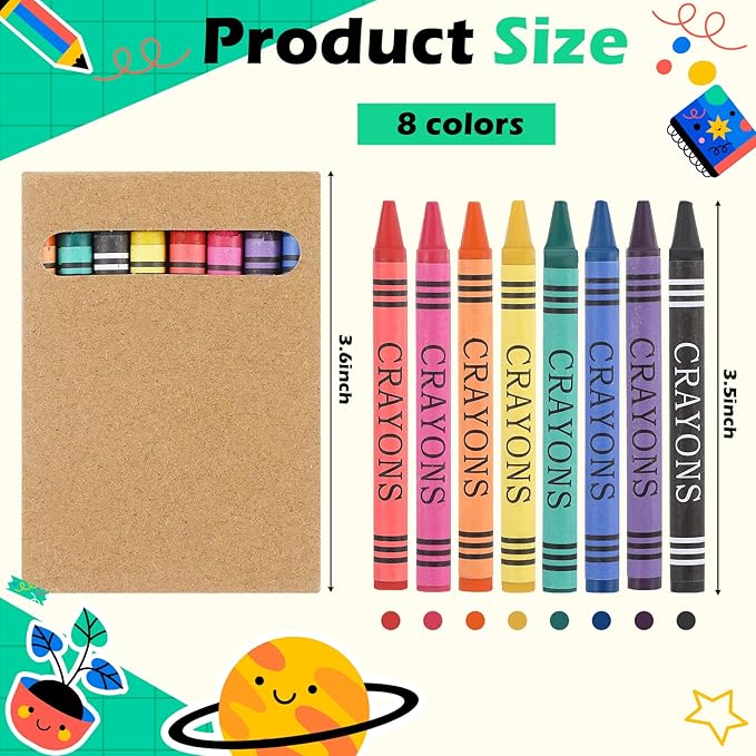 Crayons Bulk 8 Different Color Crayon Wrapped Wax Mini Boxes Bulk Party Favors Packs for Classroom Home Birthdays School Teachers(10 Packs)