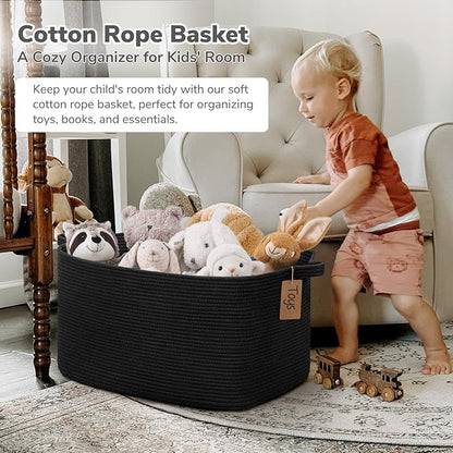 Goodpick Woven Storage Baskets for Organizing 22”x17”x12” Large Blanket Basket for Living Room Bedroom, Rectangle Nursery Baby Toy Storage Basket for Kids Boys, Black