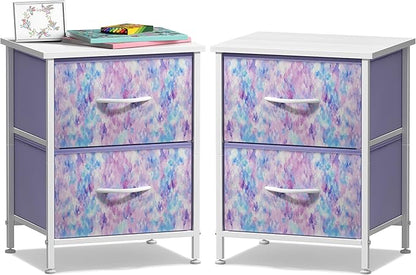 Sorbus Nightstand with 2 Drawers - Kids Bedside Furniture End Table Night Stand - Steel Frame, Wood Top & Easy Pull Fabric Bins - Dresser & Chest for Home, Bedroom Accessories, Office & Dorm (2 Pack)
