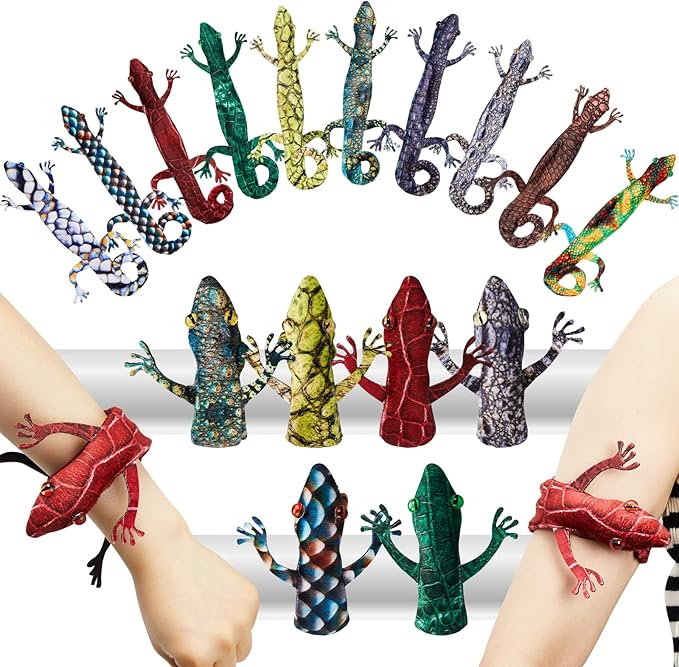 Chivao 10 Pieces Assorted Slap Bracelet Lizard Snap Bracelet Sequin Animal Slap Bracelets Cool Halloween Snap Bracelets for Easter Halloween Party Favors